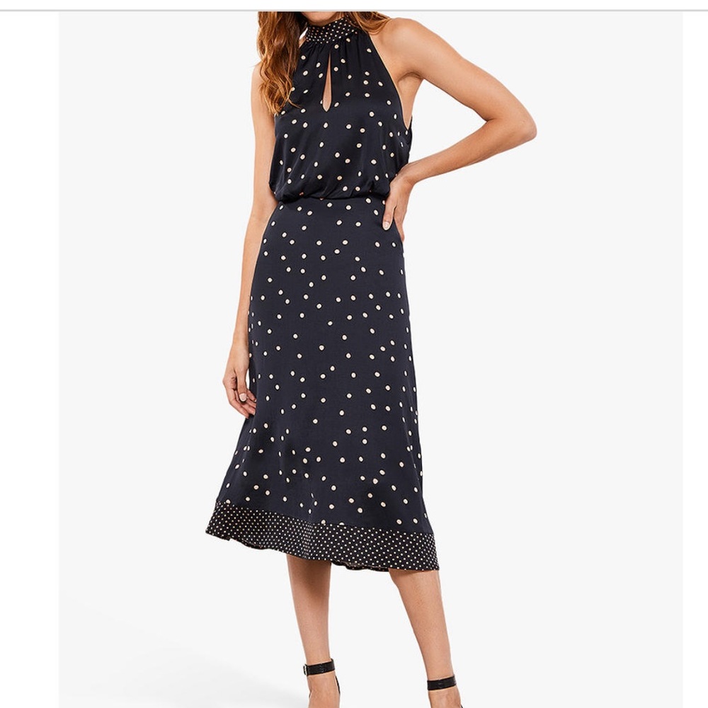 Mint Velvet Spot Print Halter Dress, Navy. Size 14 - Picture 3 of 7